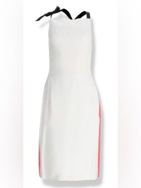 Roland Mouret White w/ Orange Lace Tie-neck Dress